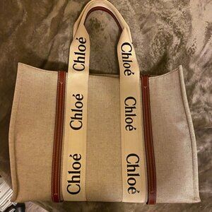 Chloe Small Tote Bag, Beige, Linen